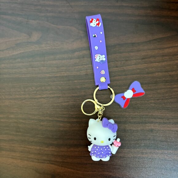 Hello Kitty Keychains Car Key Ring Bow Wristlet Keychain Unbranded Purple New - Picture 1 of 4